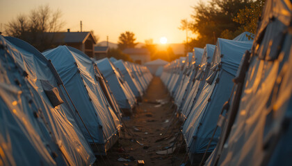 Refugee Camp with Tents Humanitarian Crisis Background