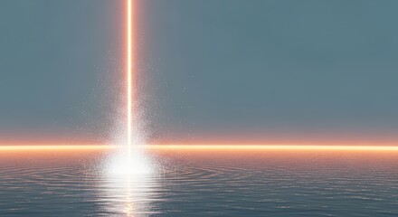 A Bright Golden Light Beam Rises From the Ocean Surface