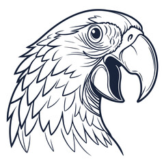 Fototapeta premium Detailed black and white vector sketch of a tropical parrot head