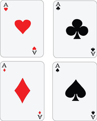 Four Aces Playing Cards – Ace of Hearts, Clubs, Diamonds, and Spades Vector Set