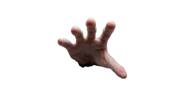 Reaching hand in darkness isolated on transparent background