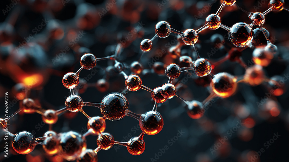 Poster molecular structure glowing atoms connected intricate network science technology