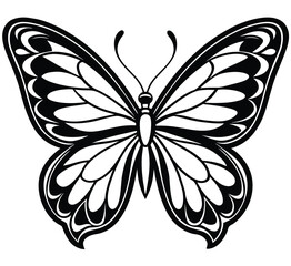 Obraz premium Black and white butterfly tattoo vector with floral design