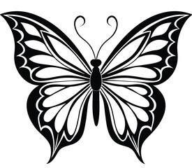 Black and white butterfly tattoo design with floral elements and nature-inspired patterns