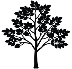 Vector tree silhouette with leaves and branches illustration