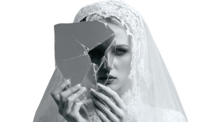 Broken vows, shattered reflection isolated on transparent background