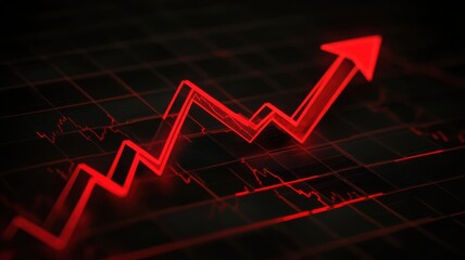 Stock market trend shows strong upward movement in red, indicating growth and investor confidence
