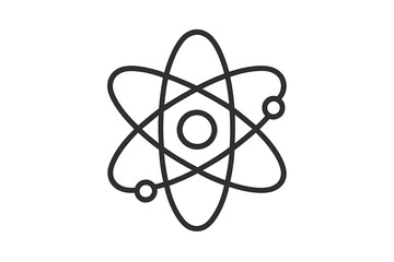 Atom line icon for science and technology. Physics, chemistry symbol. Nuclear energy concept. Vector illustration of a molecule structure with nucleus and electrons orbiting.