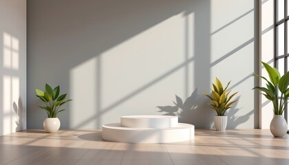 a spacious living room filled with natural light from a large window. it has a white wall backdrop with sunlight streaming in