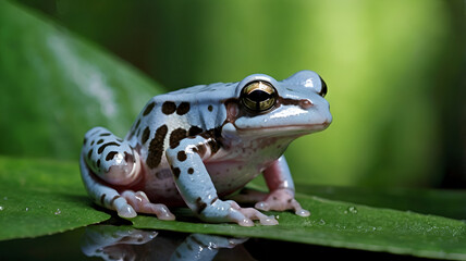  Amazon milk frog resting on a vibrant green leaf  Ai