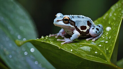  Amazon milk frog resting on a vibrant green leaf  Ai
