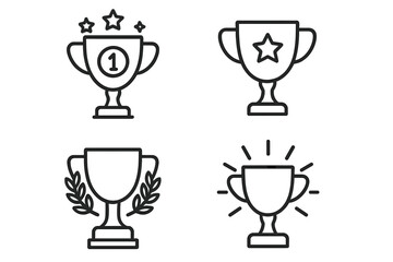 Trophy cup award line icon set. Winner prize, first place victory, champion success achievement concept. Vector symbol collection for competition, goal, sport, business. UI UX web design element.