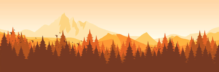 Thanksgiving-themed wide screen scenery with a golden mountain peak and tranquil taiga forest for a seasonal presentation background