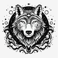 Obraz premium black and white monochrome painting with water and ink draw wolf illustration