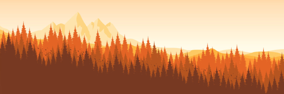 Serene autumn forest and mountain banner template in a warm golden color palette perfect for a modern and clean web design header