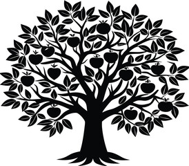 Fototapeta premium A stylized vector silhouette of a black and white tree with elegant branches and leaves, symbolizing nature's growth and life