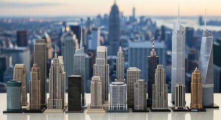 Obraz premium Miniature City Skyline Model Urban Buildings with Skyscrapers and Cityscape Background