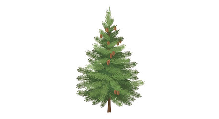 Detailed Illustration of a Lush Green Evergreen Fir Tree with Cones.