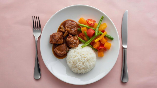 Arroz a la cubana con carne y verduras.