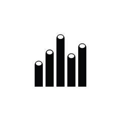 A minimalist graphic of five black vertical bars of different heights, resembling a bar chart or sound waves, set against a clean white backdrop.