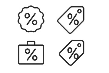 Percent symbol of sale line icon collection. Discount tag, promotion badge. Special offer price icons. Business finance percentage briefcase. Editable stroke vector graphic set.
