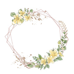 Geometric Frame with Yellow Flowers and Glitter floral isolated on a transparent background