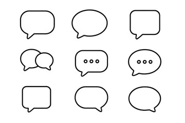 Minimalistic speech bubble icons set. Editable stroke linear pictogram collection. Clean vector design for cards, apps, banners, posts, chat, messaging, communication, dialog