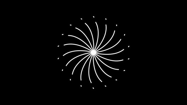 Exploding glowing circle firework animation, shiny sparkling burst lines, abstract motion visuals, seamless loop overlay, black background celebration, 4K.