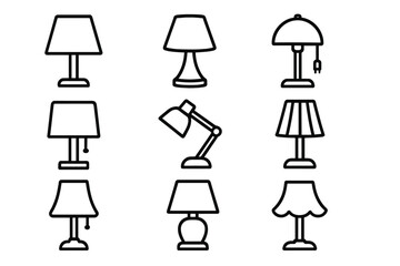Table lamp icon set, editable stroke, vector cartoon illustrations with transparent background, ideal for websites, books, cards, and app design, ordered minimalist light designs