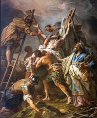 Painting (19th century) of The Way of the Cross. Thirteenth station: Jesus' body is taken down from the cross.