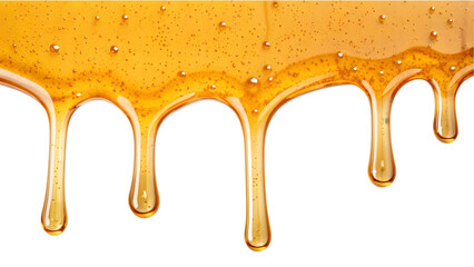 Golden honey dripping down, close up texture. Sweet, viscous, natural food.