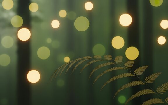 Enchanted Forest with Glowing Orbs and Fern woods nature - Powered by Adobe