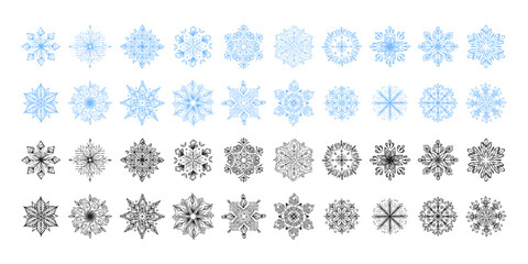 Snowflake. Set of hand-drawn snowflake icons