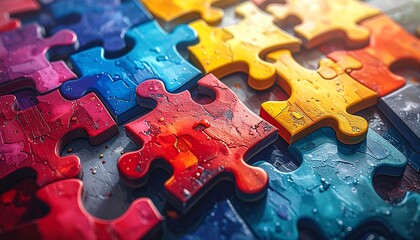 Colorful puzzle pieces close-up