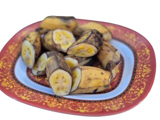 Boiled Bananas on a Traditional Plate