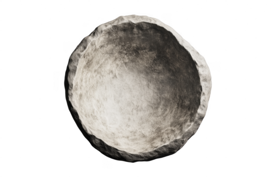 A textured empty bowl in stone with a rough and weathered appearance against transparent background