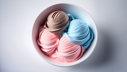 Obraz premium Delicious Pink And Blue Soft Serve Ice Cream In White Bowl On White Background