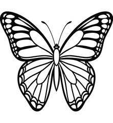 Black and white butterfly vector illustration on a white background, featuring a stylized swallowtail with detailed wings