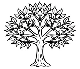 Obraz premium Black and white vector tree silhouette with a detailed branch illustration