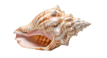 Isolated on transparent background, a beautiful seashell with brown stripes stands out