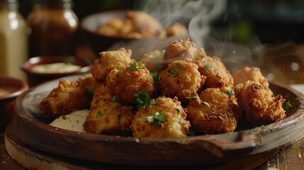 Golden Brown Fried Chicken Bites with Dipping Sauces