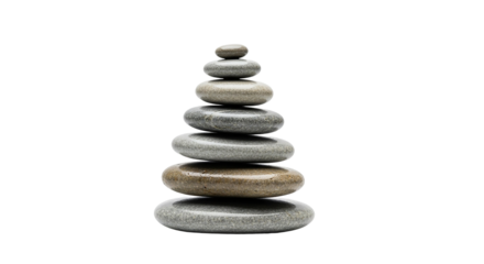Zen stones stacked in balance isolated on transparent background, creating harmony