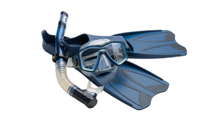 Snorkel gear with mask, snorkel, and fins for underwater exploration and swimming isolated on transparent background