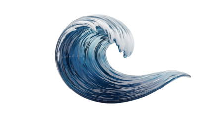 Dynamic ocean wave with swirling foam isolated on transparent background