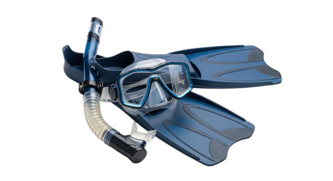 Snorkel gear with mask, snorkel, and fins for underwater exploration and swimming isolated on transparent background