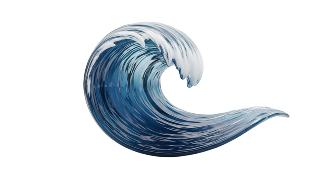 Dynamic ocean wave with swirling foam isolated on transparent background