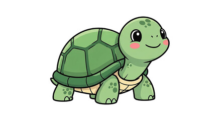 Obraz premium Cute green turtle isolated on transparent background, a charming cartoon character