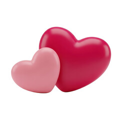 Fototapeta premium Two heart shapes one large red and one small pink against a black background