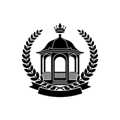 Vintage Octagonal Gazebo Pavilion Badge with Crown Laurel Wreath Vector Emblem for T Shirt Printing