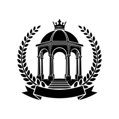 Classical Rotunda Dome Pavilion Crest with Steps Crown Laurel Wreath Vector Emblem T Shirt Printing Design